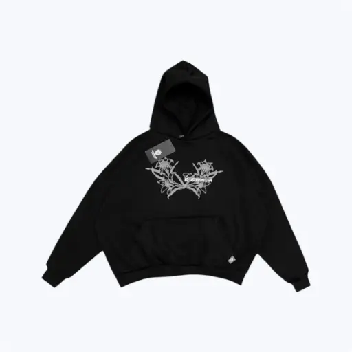 Hoodie Floral Minimal Black Sepshe